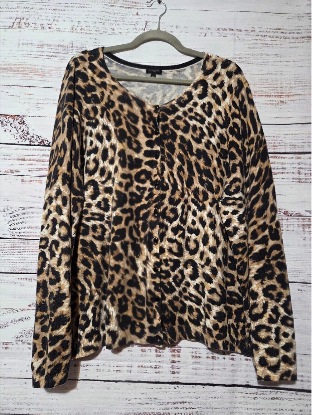 Talbots 3X Leopard Print Cardigan Brown Black Animal Print